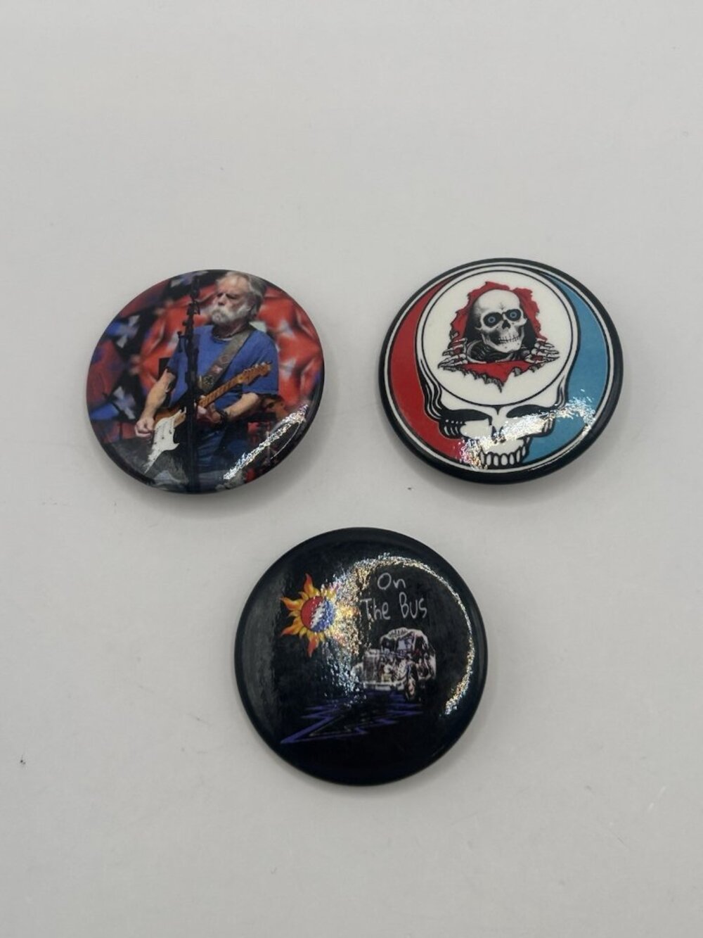 Vintage Grateful Dead Pin Button Lot Skull Jerry Garcia On The Bus Set 3 Merch